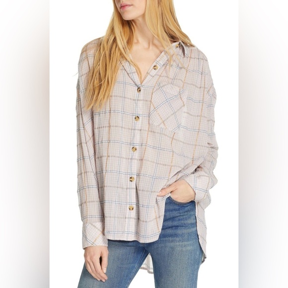 Free People Break My Stride Plaid Tunic Button-Up Shirt Size M - Picture 1 of 14